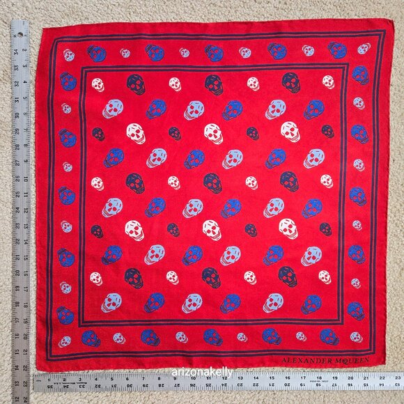 Rare Vintage McQueen Silk Scarf Skulls Hand Rolled Red - Picture 2 of 9